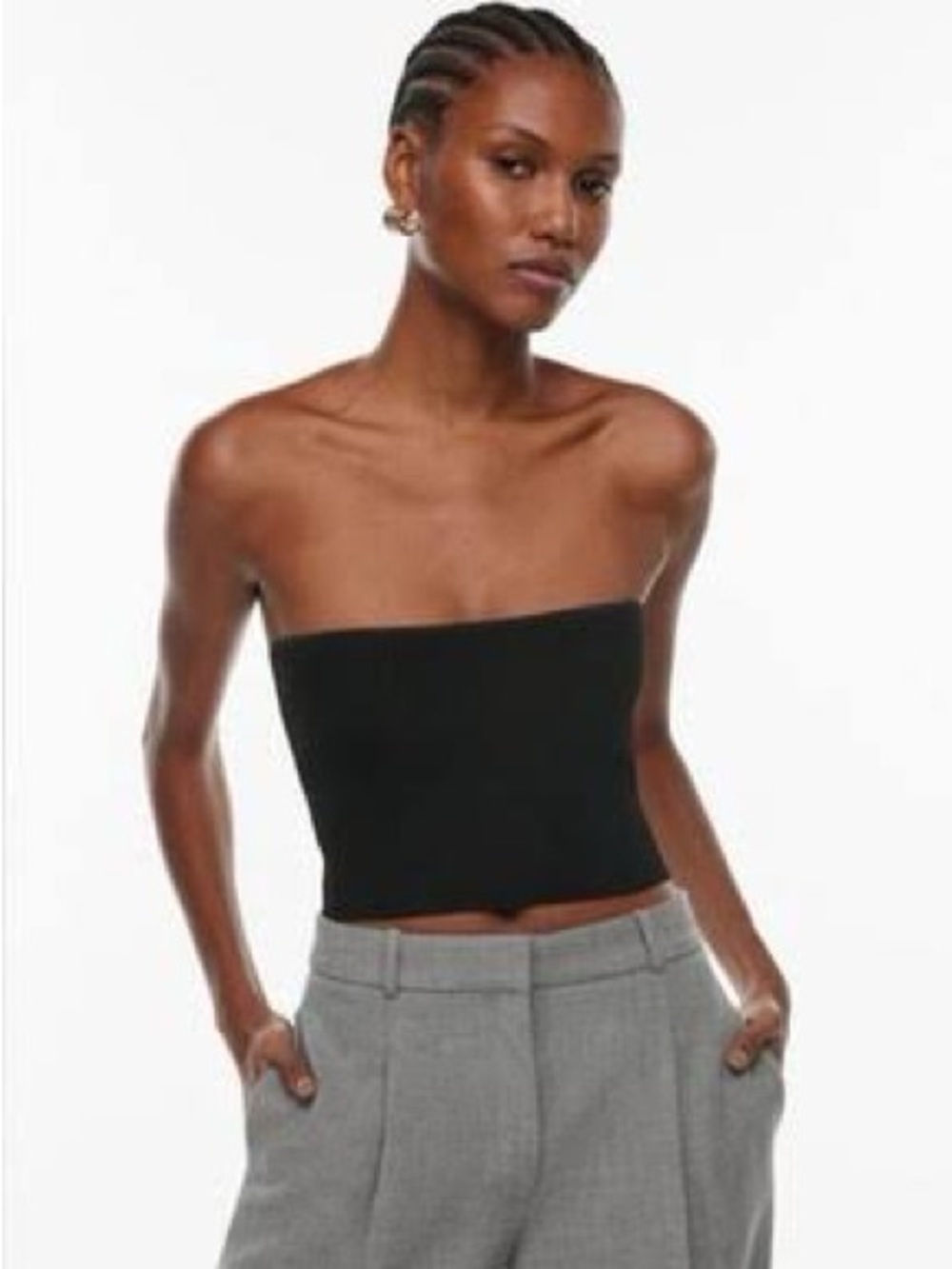 Babaton Black Strapless Tube Crop Top